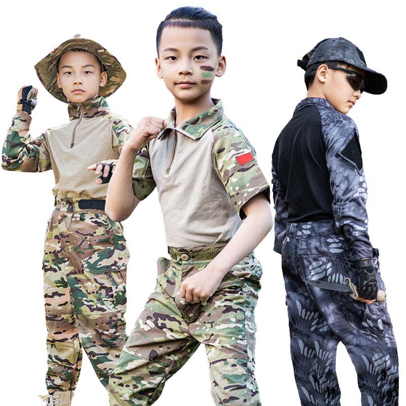 2022 미국 특수 부대 어린이 코스프레 의류 육군 군사 스카우트 유니폼 위장 훈련 성능 의상 120-160Cm